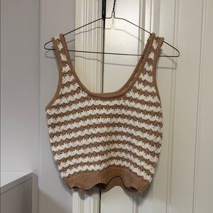 Vici Striped Cropped Knit Tank — Cream & Tan